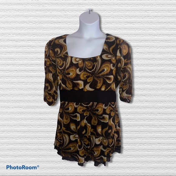 DressBarn Womens Brown/Black/Gold Metallic Blouse - Picture 1 of 3